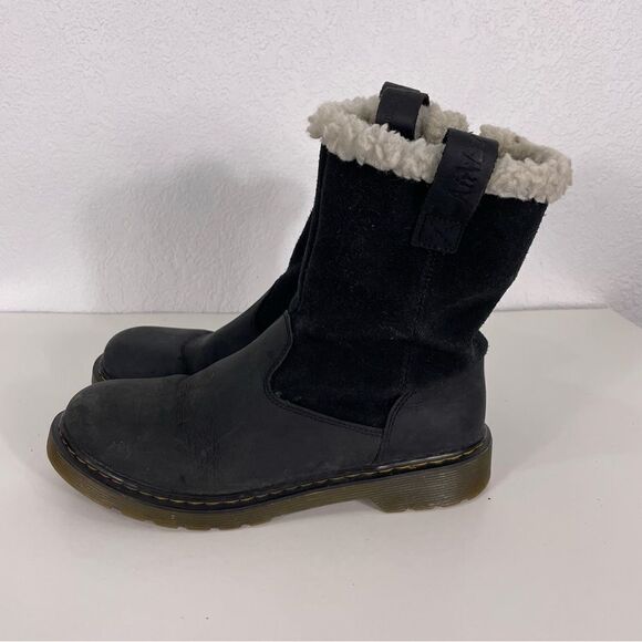 Dr. Martens Black Leather & Suede with White Fur Lined Winter Boots - Picture 1 of 9